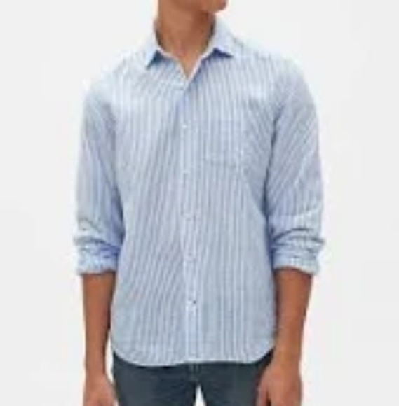 GAP Light Blue Striped Long Sleeve Button Down Dress Shirt NWT Size XL - Picture 10 of 12